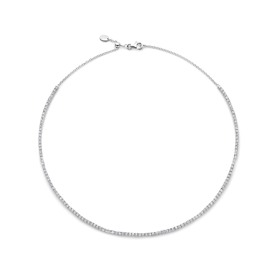 Choker tennis necklace set with 3,91 carat white diamonds