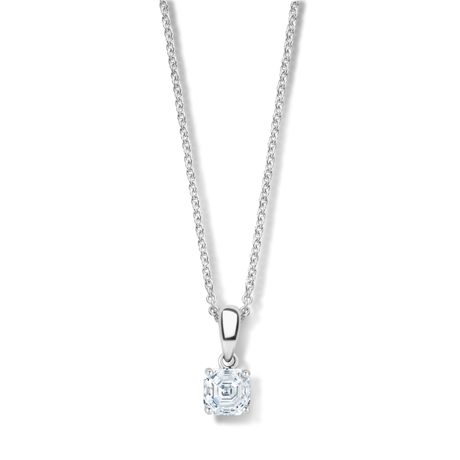 14k White Gold Asscher Cut Diamond Solitaire Pendant Necklace